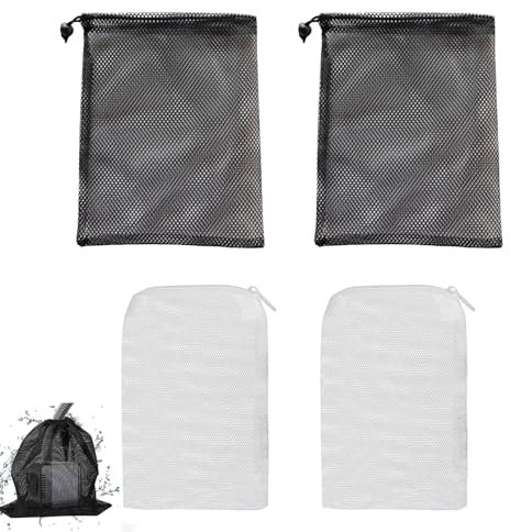 Kisstta 4 Stück Aquarium Filterbeutel Mit Reißverschluss, Fischtank Mesh Filterbeutel, Mesh Drawstring Bag, Filtersack Mit Kordelzug Reißverschluss für Die Lagerung, Filtration