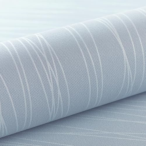 Mix Plain Stripe Textured Thick 3D Embossed Modern Minimalist Wallpaper Roll - Striped Flocking Wallcoverings, No Match Irregular Stripes for Bedroom, Living Room, Lounge - Light Blue