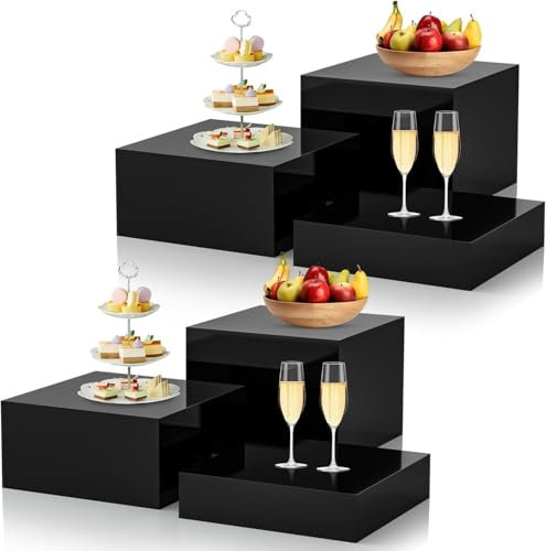 YFNVH 6 Pcs Black Buffet Risers Acrylic Display Stand for Buffet Table Food Riser Display Stand Set with Hollow Bottoms Nesting Cube Dessert Display for Party Decor Collectibles Jewelry, 15/18/20 cm