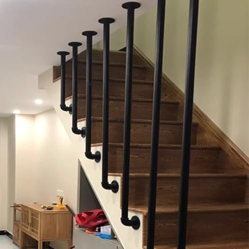 Corrimano Nero per Scale, Ringhiera per Scale a Soffitto Ringhiera in Metallo Tubo in Ferro battuto Parapetto a L per Gradini Interni ed Esterni(70cm)