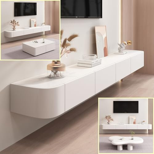 XDXINY Floating TV Stand Large Floating TV Shelves Wall Mounted Multi Storage Compartment TV Media Console Floating TV Cabinet Bench Under TV Large Storage TV Lowboard (White, 180 * 20 * 24CM)