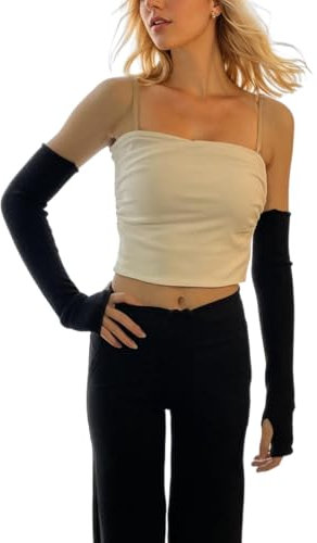 Prettystern Donna extra lungo 100% Cachemire Manicotti Scaldabraccia Guanti Lunghi Mezze Dita Scaldapolsi Cashmere moda sera Nero