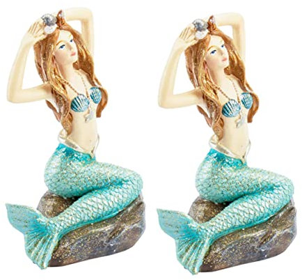 TOGEVAL 2er-Pack Meerjungfrauenstatue aus Kunstharz Meerjungfrauen-Aquarium- gefälschte Meerjungfrauen-Ornament für Tischdekoration im Aquarium