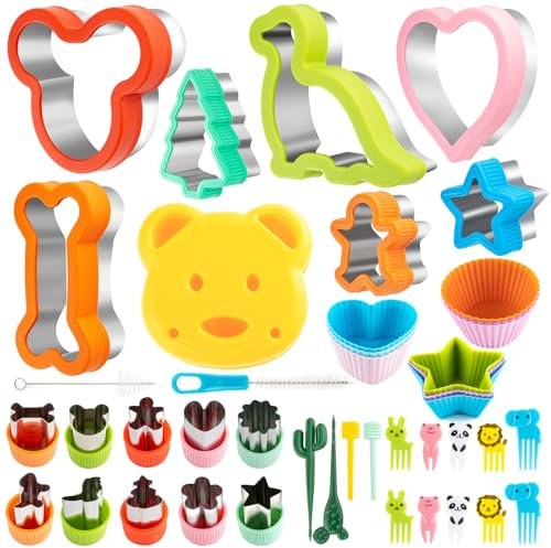 Ausstechformen Kinder Brot und Gemüse 43 Stück, Nifogo Brot Ausstecher für Kinder, keksausstecher Plätzchenausstecher, Dinosaurier Mickey Stern Herz