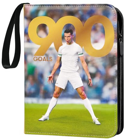 Oirigaga Fussball Sammelkarten Album mit Reißverschluss Tragegriff 4 Fächer 50 Hüllen für 400 Karten, Fußball Karten Sammelalbum Sammelmappe Sammelheft Sammelbuch, Wasserdichtes PU-Leder Heft Ordner