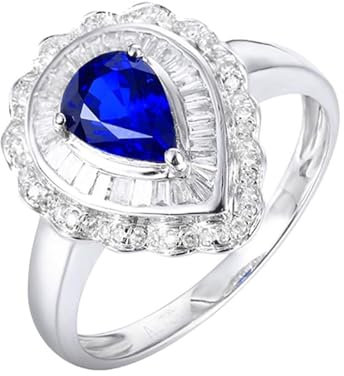Tolldek 18 Karat Weißgold Ring, Tropfen Träne Eheringe mit Saphir 1.11ct Tropfenschliff, Verlobungsring mit Diamant 18K Gold Pärchen Ringe Echt Schmuck, Gr.53 (16.9)
