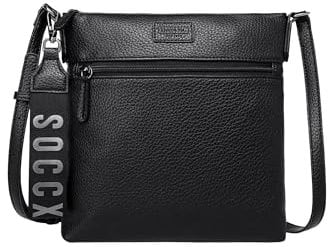 SOCCX Unisex Umhängetasche aus Lederimitat mit Logo-Anhänger Black None