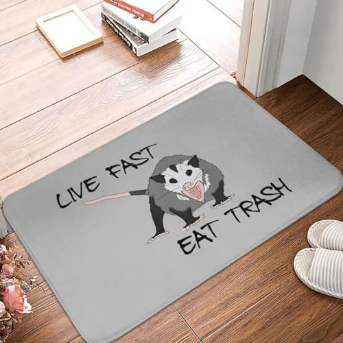 OOAHJEID Fußmatte für Badezimmer Meme Anti-Rutsch-Teppich Fußmatte Küchenmatte Live Fast Eat Trash Possum Opossum Flurteppich dekorativ für den Innenbereich