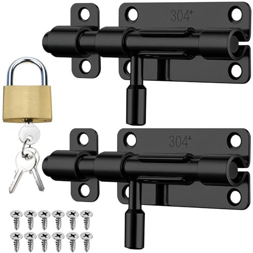 2 Stück Türriegel Edelstahl 304 Schwarz Bolzenriegel Schubriegel Grendelriegel Schiebeschloss mit Loch für Vorhängeschloss Verriegelung Schieberiegel für Türen Fenster Zäune Schlafzimmer Badezimmer