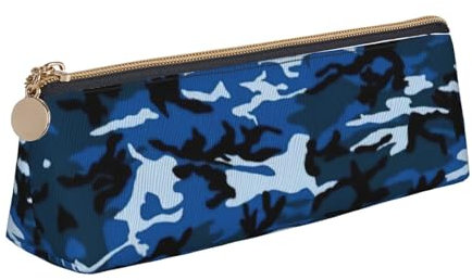 Longzehao Schlichtes dreieckiges Federmäppchen mit Camouflage-Muster, Aufbewahrungstasche für Bürobedarf, Kosmetik, Toilettenartikel, Blau, Weiß, One Size, Art-Deco