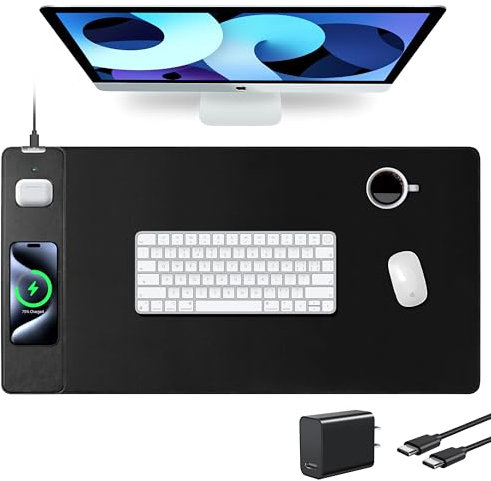 Mouse Pad with Wireless Charging, Gaming Mouse Pad with Ultra-Smooth Surface, Large XXL Desk Mat, Non-Slip, Waterproof Computer Keyboard Pad, 800x400x4MM, Included 20W PD Power Adapter