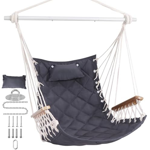SUNWAY Hängesessel mit Armlehne und Kissen, 159 kg Kapazität, für drinnen und draußen, inklusive vollständigem Aufhängeset für Terrasse, Schlafzimmer, Veranda