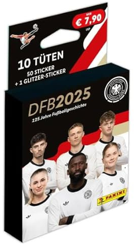 Panini DFB 2025-125 Jahre Fußballgeschichte | Eco-Blister 2 mit 10 Tüten + 1 Special Sticker + Heartforcards® Versandschutz