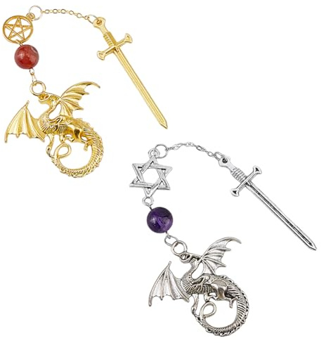 DICOSMETIC 2 Stück Vierter Flügel Schwert Lesezeichen Metall Drachen Lesezeichen Gold Silber Vintage Lesezeichen Mit Drachen Anhänger Dankeschön Geburtstagsgeschenk Für Männer Buchliebhaber