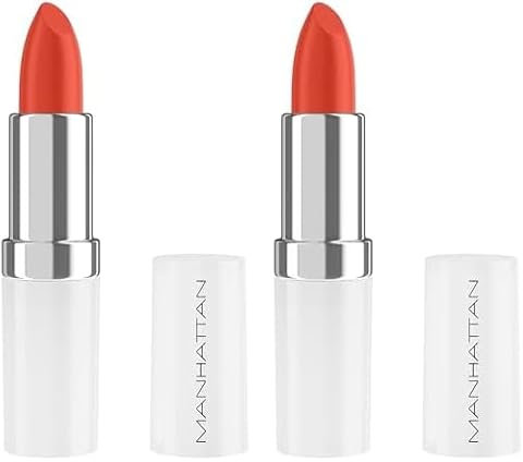 Manhattan Lasting Perfection Satin Lipstick 470 Oh. So. Orange, Lippenstift für intensive, langanhaltende Farbe und feuchtigkeitsspendende Pflege (Packung mit 2)