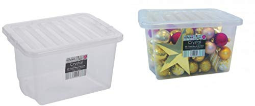 Wham Clear Plastic Storage Box Boxes With Lids Home Office Stackable Nestable, 25L, Set of 5