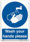 Letrero de plástico rígido A4 de 1 mm con texto en inglés Wash your hands please please Sign - Información obligatoria de seguridad