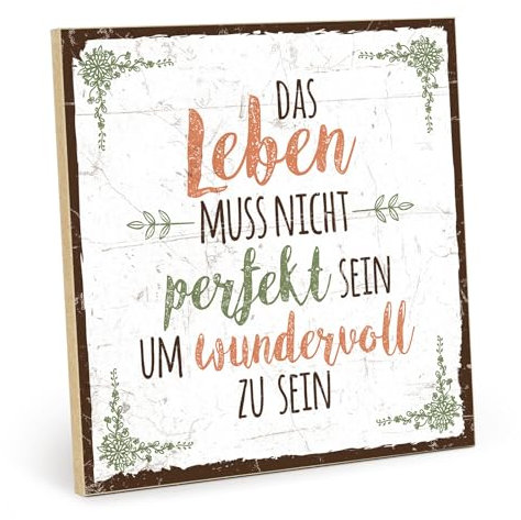 TypeStoff Holzschild mit Spruch – NICHT PERFEKT – im Vintage-Look mit Zitat als Geschenk und Dekoration zum Thema das Leben ist schön - HS-00351