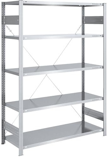 eurokraft | Steckregal | Bauart leicht | einseitig | HxBxT 2000 x 1300 x 600 mm | verzinkt | Grundregal