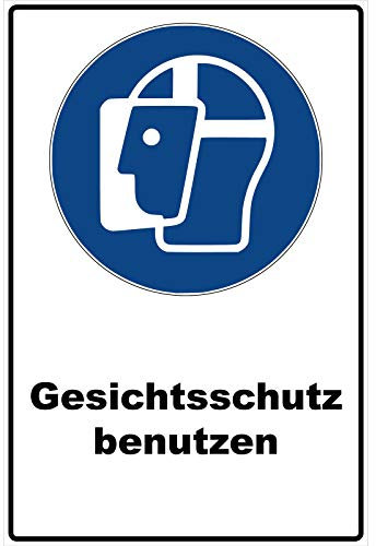 Schild Gesichtsschutz benutzen Schild Gebotszeichen blau 30 x 20 x 0,3 cm Hartschaumplatte