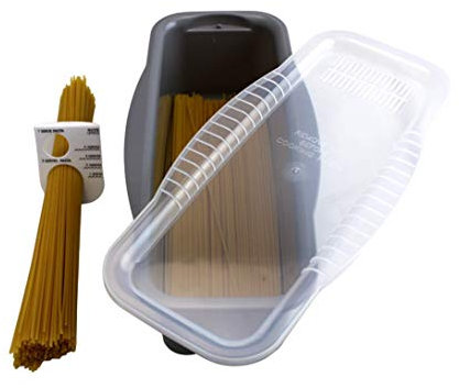 Microwave BPA Free Non-Stick Pasta Cooker with Portioning Tool, Gray