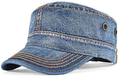VOBOOM Militärmütze, gewaschene Baumwolle, einzigartiges Design, Vintage, flache Oberkappe - Blau -