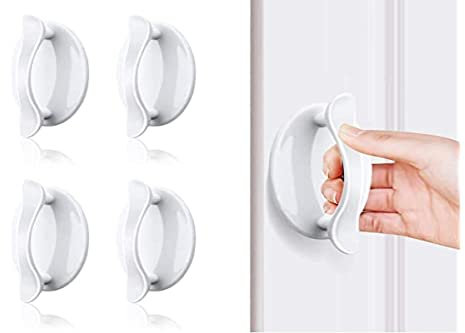 Mokinga ABS Plastic Sticky Handles - 4 PCS White, For Doors, Windows, Cupboards & Drawers