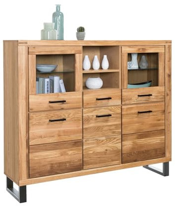 Möbel-Store24 Highboard Kommode Schrank Schubkästen Wildeiche teilmassiv geölt Tiara 158 cm K2345