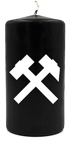 WB wohn trends Schwarze Kerze oder Deko-Kerze, Schlägel und Eisen Ruhrpott, schwarz weiß, 15cm d=8cm, Spruch-Kerze Gedenk-Kerze