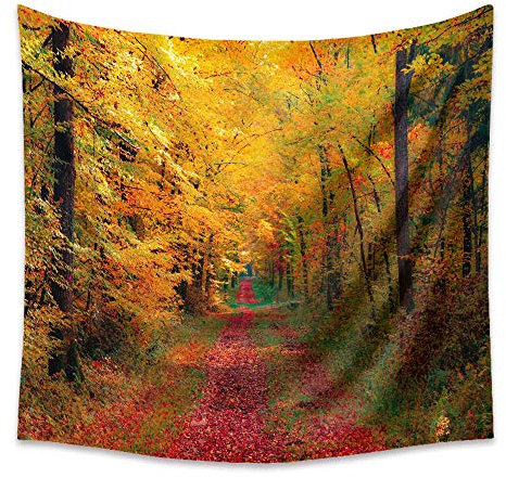Lsimeru Herbstwald Wandteppich Waldweg 150x130 Natur Landschaft Wandbehang Wandtuch Forest Tapestry Wandtücher Baum Dschungel Tree Tapisserie Schlafzimmer Wohnzimmer Deko