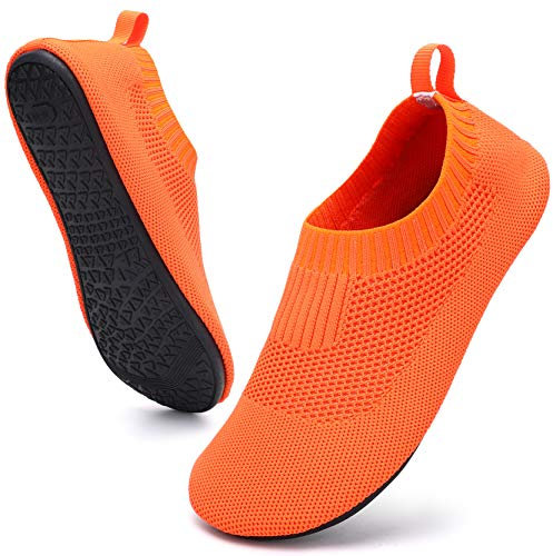 STQ Hasusschuhe Damen Snearkers Rutschfest Pantoffeln Bequem Atmungsaktiv Hüttenschuhe Slip on Sandalen Orange 36/37