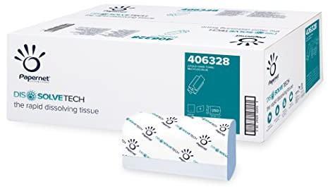 Papernet Dissolve Tech Z-Falz Handtuch 406328 | blaues Recyclingpapier | zusammengefaltet | kompatibel mit antibakteriellem Papierspender C/Z und Z/W | 20 Packungen mit je 250 Blatt 24 x 20,3 cm
