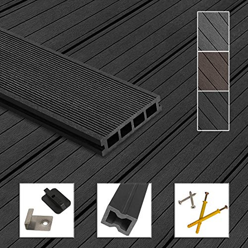 Montafox WPC Terrassendielen 38 m² 2,2 m Komplettset Anthrazit | inklusive Unterkonstruktion, Balkondielen, Holzoptik, Hohlkammerdiele, Clips, UV-beständig, Klicksystem, frostsicher