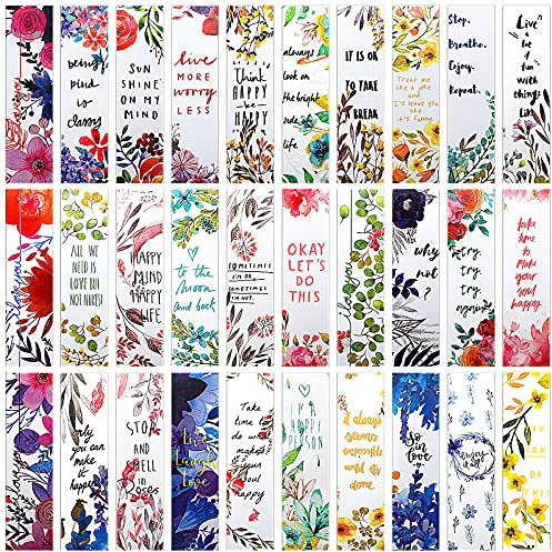 MWOOT 30 Stück Blumenstil Papier Lesezeichen Set,Inspirierende Zitatblumen Seiten Buchmarkierungen,Sortiert Blumen Seiten Clips Buchmarker für Lesen Von Büchern,Bürozubehör (15x4cm,30 Stil)