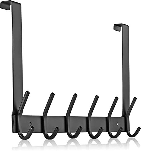 MEIJO Appendiabiti Da Porta, Ganci Porta In Acciaio Inox Con 6 Ganci, Attaccapanni Da Porta Per Cucina Ufficio Bagno (Nero, spessore 2,1 cm)