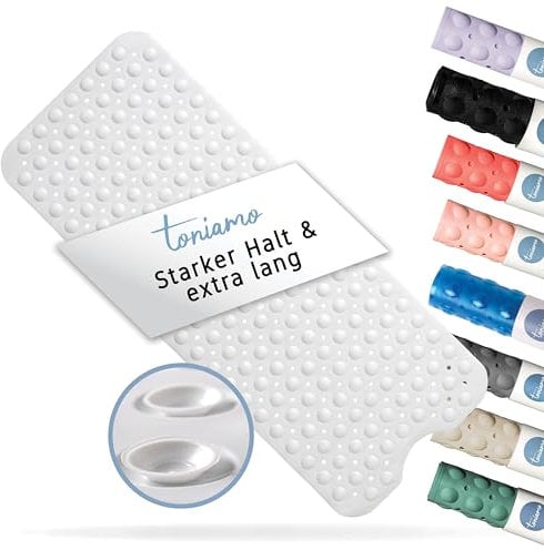 Toniamo Badewannenmatte rutschfest 100x40 cm | Extra Lange Badematte rutschfest | Antirutschmatte Badewanne ohne BPA | Badewannen Matte antibakteriell & maschinenfest | Anti Rutschmatte | Weiß