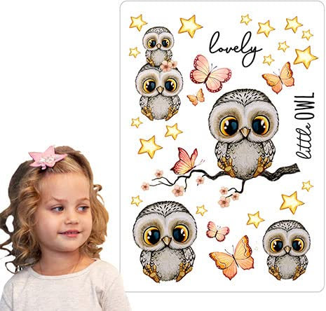 Bügelbilder little Owl Eule Eulen Sterne Schmetterlinge Set in A5 Applikation Kissen Shirt Taschen Bügelbild Bügelmotiv Patch Aufbügelbilder bb244 ilka parey wandtattoo-welt®