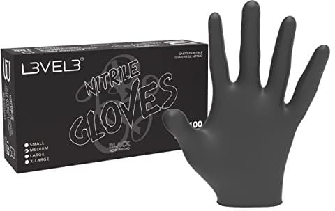 L3VEL3 Black Nitrile Gloves - Delivers Outstanding Protection - Puncture and Chemical Resistant - Touchscreen Compatible - Made of Synthetic Rubber - Provides Optimal Flexibility - Size M - 100 pc