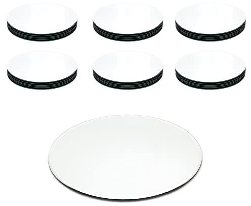 30cm Pack Of Thirty Six Round Glass Coaster Decorative | 36 Piece Mirror Glass Display Candle Plate | Mirrored Candle Tray Vanity Perfume Tray