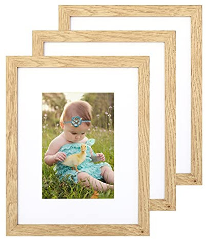 Wood Picture Photo Frame Set of 3,Size in 8x10 Inch without Mat and 5x7 Inch with Mat,Plexiglass Front for Wall Mounting or Tabletop in Living Room, Bedroom,Gallery(Wood Grain)
