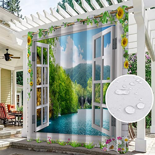 SK Studio 2 Stück Outdoor Vorhang Wetterfest Wasserdicht Sichtschutz Sonnenschutz Vorhang mit Strand-Ozean-Druckmuster für Balkon Terrasse Veranda Pergola Gartenlaube Stil 12, 150x166cm