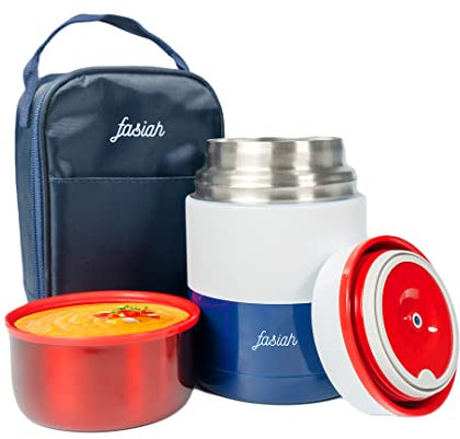 FASIAH Thermos Alimentaire Acier Inoxydable, Boites Isotherme Chaud 750ml, Lunch Box sans BPA, Mug, Sac Voyage pour Repas Chaud, Café, Soupe à emporter (drapeau France Blue, White, Red)