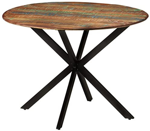 vidaXL Esstisch Küchentisch Tisch Speisetisch Esszimmertisch Holztisch für Restaurant Esszimmer Küche Ø110x78 cm Altholz Massiv Stahl
