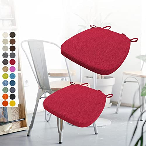 Aselbia 2er Set Stuhlkissen 40x38x3cm mit Bändern,Waschbare Sitzkissen rutschfest,Stuhlauflage Stuhlpolster Sitzkissen,Abnembar Bezug Mit Reißverschluss,Ideal für Zuhause Büro Küche Esszimmer,Weinrot
