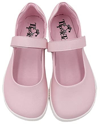 Ballerina piatta da donna in pelle a piedi nudi, suola a goccia zero, punta larga, rosa, 36 EU