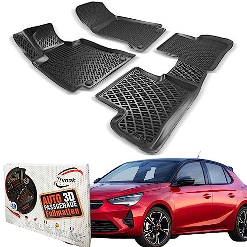 Trimak Passgenau 3D Fussmatten Auto Kompatibel mit Opel Corsa D&E 2006-2019 Auto Zubehör 1. Und 2. Reihe Gummimatten Autos TPE Allwetter Geruchlos rutschfest Vorne und Hinten Schwartz