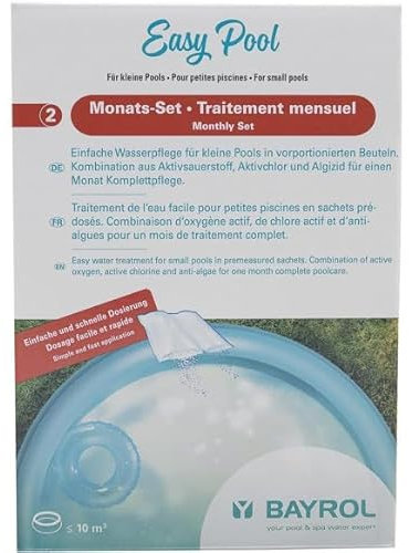 BAYROL Mini Pool & Spa Traitement MENSUEL Piscine Hors-Sol ≤ 10M3-600g | Combiné Chlore/Oxygène Actif avec Anti-Algues - Désinfection Régulière - Sachets pré-dosés + 10 Tests HPS OFFERTS 6 en 1