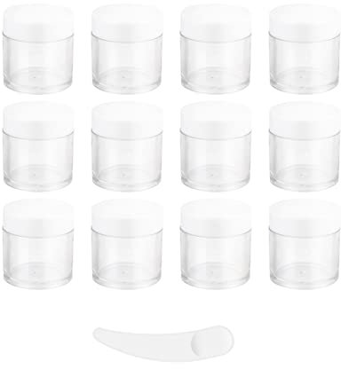 12 Pcs 10ML Empty Cosmetic Jars, Sample Pots, Travel Pots with Spatula for Cosmetics, Nail Powder, DIY Makeup Creams (12 Pcs, White)