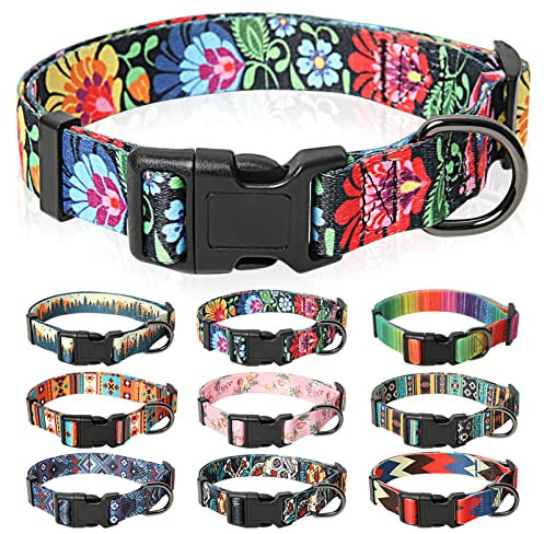 HEELE Hundehalsband, Hunde Halsband für Welpen Kleine Mittlere Große Hunde, Gemustertes Hundehalsbänder Verstellbares, Komfort, Robustem HundeHalsband, Wilde Blumen, S