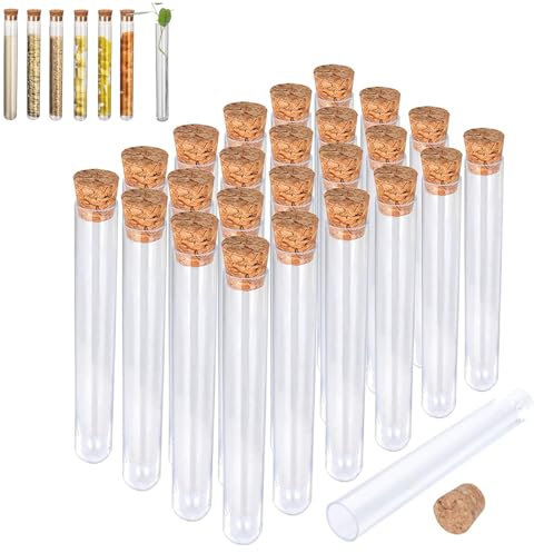 Norhogo 25Pcs Clear Test Tubes Transparent Storage Tube Clear Plastic Test Tubes With Cork Stoppers, with Cork Stoppers Tubes for Jewelry Seed Beads Powder Spice Liquid Storage, Lab Use or Decoration